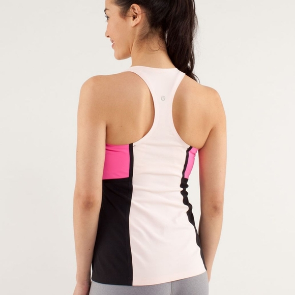 Lululemon Cool Racerback Surf Bonded Tank Parfait Pink Pinkelicious Black Size 0 - Picture 2 of 11